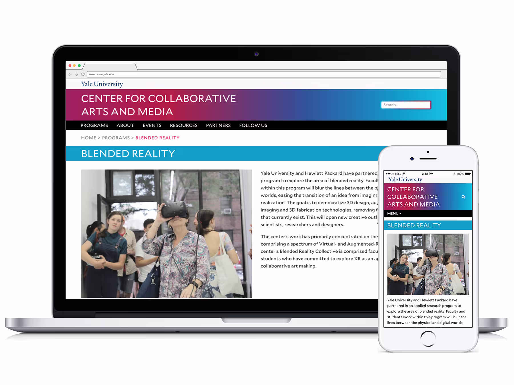 The CCAM website programs page dislayed on a laptop and on a phone
